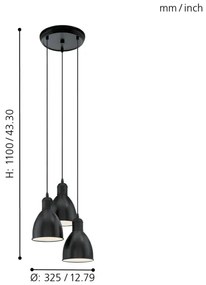 Eglo 49465 - Lampadario PRIDDY 3xE27/60W/230V
