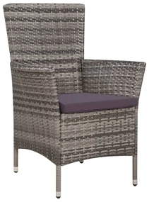 Set da pranzo da giardino 9 pz con cuscini in polyrattan grigio