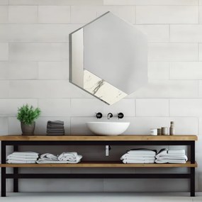 Specchio 70x80 cm decori foglia argento e marmo laminato bianco - CHARLIE