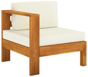 Set divani giardino 5 pz cuscini bianco crema in legno d&#039;acacia