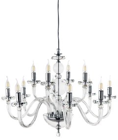 Lampada a sospensione D85 cm BACH senza paralume in vetro trasparente 12 LUCI CROMO