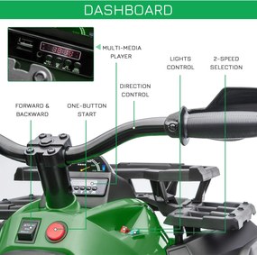 Quad per Bambini Elettrico 12V con Fari e Batteria Ricaricabile, Età 3-5 Anni, 100x65x73cm, Verde...