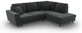 Divano angolare grigio scuro allungabile e con contenitore (con penisola a destra/a L) con rivestimento in velluto Kyoto – Cosmopolitan Design