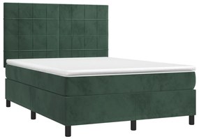 Letto a molle con materasso e led verde scuro 140x190cm velluto