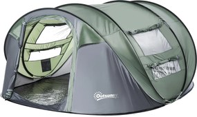 Tenda da Campeggio Pop Up 4-5 Persone 263,5x220x123 cm con Porte e Finestre Verde e Grigio...