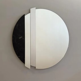 Specchio moderno 80 cm con decori foglia argento e effetto marmo nero - KEVIN