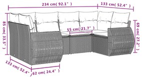 Set divano da giardino 6 pz con cuscini beige in polyrattan