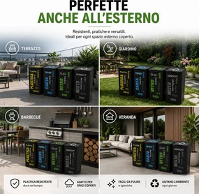 Set 4 Pattumiere per Raccolta Differenziata 37,5x36x53,5 cm Bidone da 50 Litri in Plastica Nero...