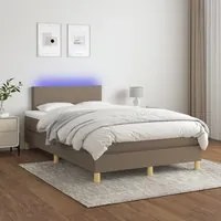 Letto a Molle con Materasso e LED Tortora 120x200cm in Tessuto 3133545