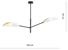 Lampadario 2 Luci Vene In Acciao Nero E Bianco Oro Con Bracci Mobili