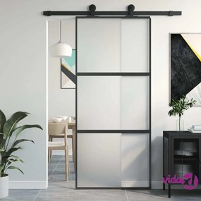 vidaXL Porta Scorrevole Nera 90x205 cm in Vetro Temperato e Alluminio