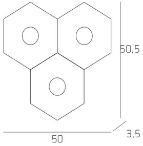 Plafoniera Moderna Hexagon Metallo Foglia Argento 3 Luci Led 12X3W