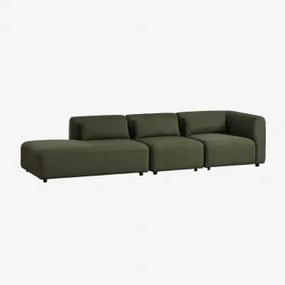 Divano Angolare Modulare In 3 Pezzi Fogler Con Chaise Lounge Ciniglia Verde Salvia - Sklum