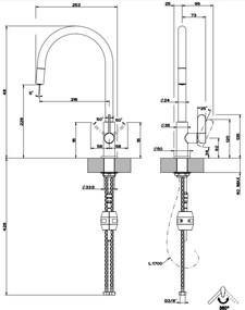 Miscelatore lavello monocomando con canna girevole e doccetta estraibile monogetto cromo helium 60077 gessi