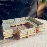 Set Divani da Giardino 12 pz con Cuscini Crema in Massello di Pino 3096947