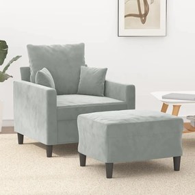 Poltrona Con Poggiapiedi Grigio Chiaro 60 Cm İn Velluto /