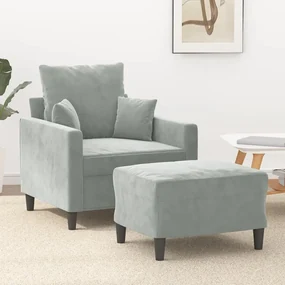 Poltrona Con Poggiapiedi Grigio Chiaro 60 Cm İn Velluto /