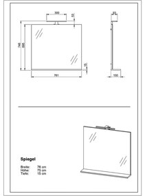 Specchio da parete con illuminazione/con ripiano 76x75 cm – Germania