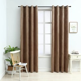 Tende Oscuranti Con Anelli 2 Pz Beige İn Velluto 140x225 Cm /