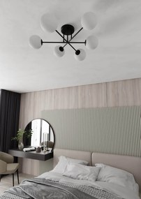 Lampadario Roma 6 Nero con sfere Bianche Satinate E14 da soffitto