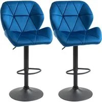 EASYCOMFORT Set 2 Sgabelli da Bar Girevoli con Altezza Regolabile Rivestimento Velluto e Base Rotonda - Blu