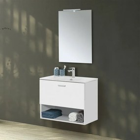 Mobile bagno sospeso 80 bianco con lavabo e specchio LED Martha