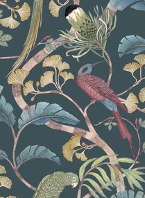 Josephine Munsey Carta da parati Living Branches - Dark Teal/ Yellow/ Olive
