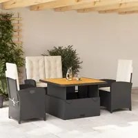 Set da Pranzo da Giardino 4 pz con Cuscini Nero in Polyrattan 3277320