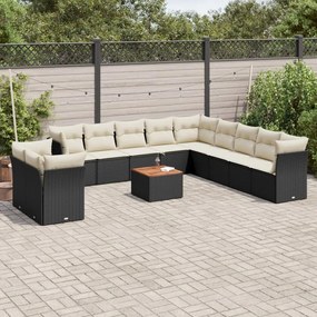 Set divani da giardino 12 pz con cuscini nero in polyrattan