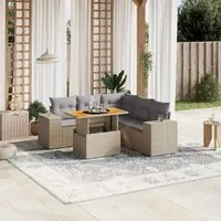 Set Divano da Giardino 6 pz con Cuscini Beige in Polyrattan 3272634