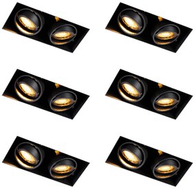 Set di 6 faretti da incasso neri regolabili senza cornice 2 luci - Oneon Honey