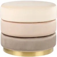 Pouf in tessuto di velluto di colore beige rotondo con base in oro glamour stile moderno