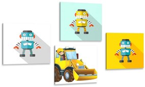 Set di quadri – Robot con auto gialla