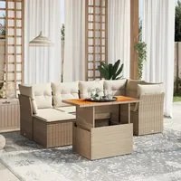 Set Divani da Giardino 7 pz con Cuscini Beige in Polyrattan 3270939