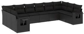 Set divani da giardino 10pz con cuscini in polyrattan nero