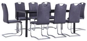 Set Sala Da Pranzo 9 Pz İn Similpelle Scamosciata Grigio /