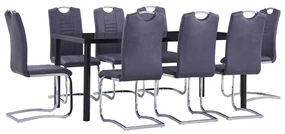 Set Sala Da Pranzo 9 Pz İn Similpelle Scamosciata Grigio /