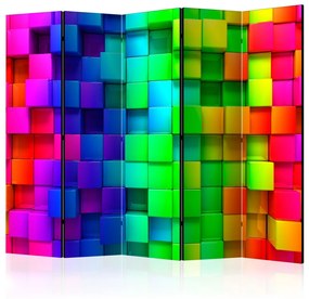Paravento design Puzzle colorato II - astrazione colorata di figure geometriche tridimensionali