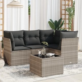 Set divano da giardino 5pz con cuscini grigio chiaro polyrattan