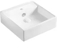 Lavabo d'appoggio o sospeso quadrato ceramica bianca 38x38 H.12,5 cm con troppo pieno