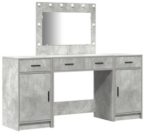 Set di 3 pezzi per toeletta con led grigio cemento in legno ingegnerizzato