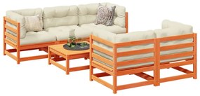 Set divani giardino 6pz con cuscini marrone cera massello pino