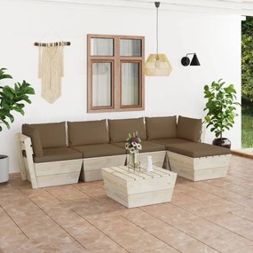 Set divani da giardino su pallet 6 pz con cuscini legno abete