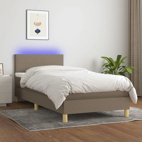 Letto a molle con materasso e led tortora 90x190 cm in tessuto