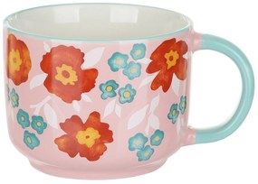 Tazza fiori 570 ml in porcellana azzurra e rosa