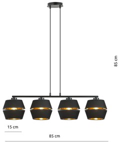 Sospensione Contemporanea 4 Luci Bellerofonte In Metallo Nero E Oro