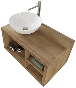 Mobile bagno sospeso 80 cm rovere miele Master lavabo 40 e specchio