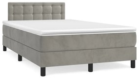 Letto a molle materasso e led grigio chiaro 120x190 cm velluto