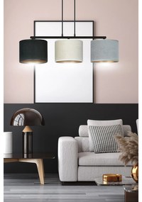 Lampadario 3 Luci Ganesha In Acciaio Nero E Paralumi In Tessuto Multicolore