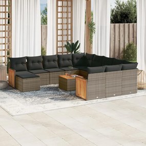 Set divani da giardino 13 pz con cuscini grigio in polyrattan